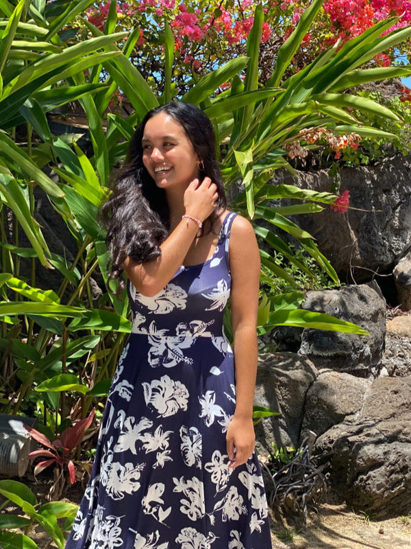 women's clothing sundress summer dress navy floral hawaii