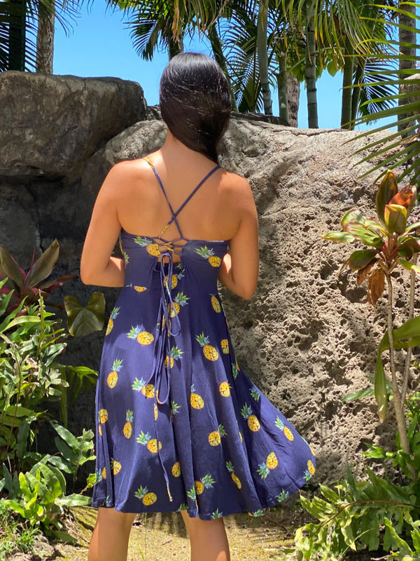 summer dress women's clothing zoe dress sundress blue pineapple print